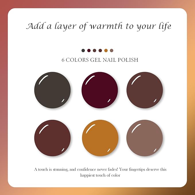 CAMILA ¿ 6pcs 15ml Hema Free Tpo Free Brown Gel Polish Set Red Pink Dark Brown Coffee Khaki Caramel Soak Off Gel Polish Gift For Women Salon Manicure H Set