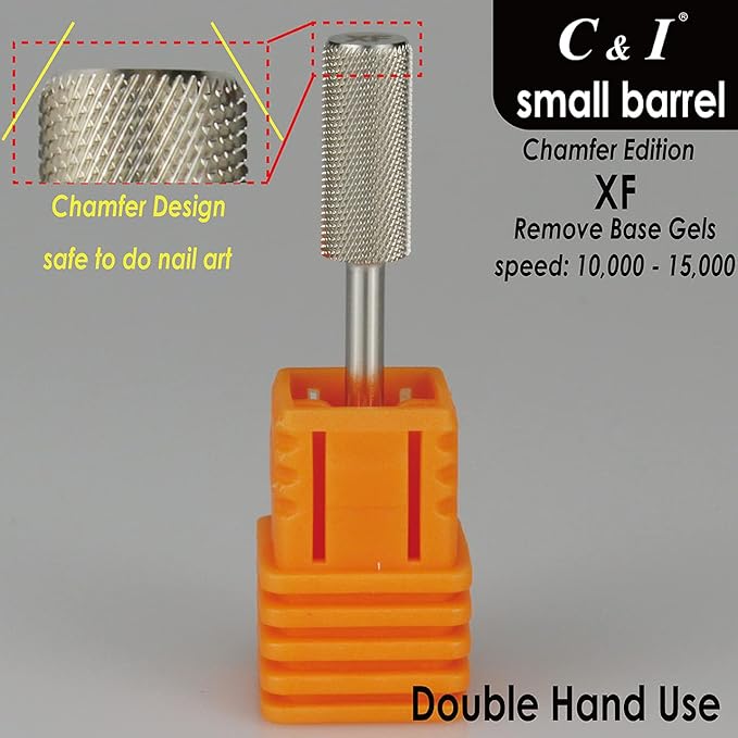 C & I Small Barrel Nail Drill Bit, Chamfer Edition, Professional Electric Nail File for Manicure Drill Machine, Remove Nail Gels, Acrylics, 3/32” (Extra Fine -XF)