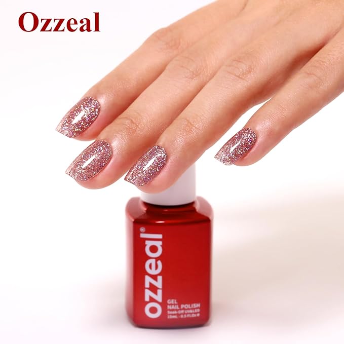 Rose Gold Iridescent Glitter Gel Nail Polish - Sparkle Shimmer Autumn Winter Rainbow Soak off LED UV Gel Nail Polish for Art DIY Manicure 15ML