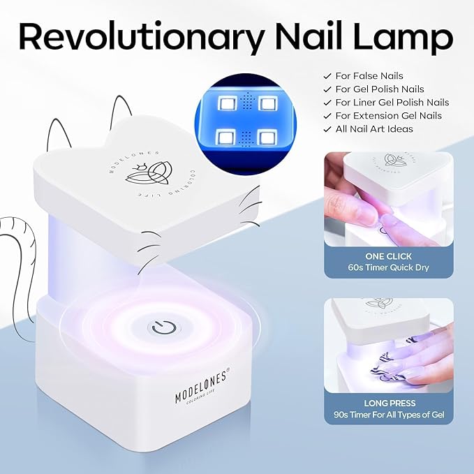 modelones X Nail Gel Kit, Upgrade 15Sizes Gel Nail Tips Short Square, 9-in-One Glue Prep Dehydrator & Portable Led Lamp, 510Pcs Pre-shaped Square Press On Extension Kit DIY Salon Home Gift for Women