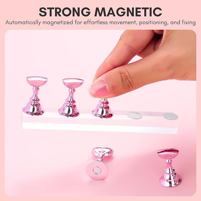 Makartt Nail Rhinestone Glue for Nails, Super Strong Gel Nail Glue for Nail Charm 3D Nails Bling Gel Bundle with Nail Stand for Press On Nails Display Practice Art Magnetic Fake Nail Holder