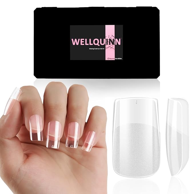 Short Square Nail Tips Thicken Soft Gel Nails Pre-etched Clear Full Cover Press on Acrylic Fake Nail Extension for Manicure Salon Home DIY 360Pcs 15 Sizes Black Box Collection