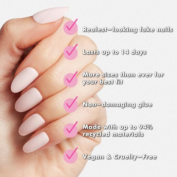 Olive & June Instant Mani Press-On Nails (Glue) | 42 Fake Nails, 21 Sizes | Non-Toxic Long-Lasting Recycled Materials Realistic Look | Salon-Quality at Home | Medium, Oval | GH