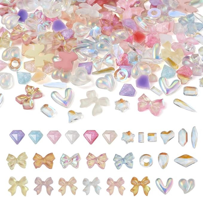 FASHEWELRY 260Pcs 3D Nail Art Decorations: Resin Flatback Butterfly Bowknot Charms, Mini Studs Accessories for Jewelry Making and Design