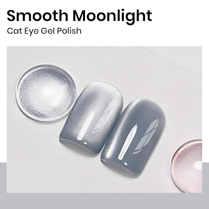MIZHSE Cat Eye Gel Nail Polish, 12mL Silver Cateye Gel Polish Glitter Moonlight Cat Eye Effect Soak Off U V LED Gel Polish for Nail Art Manicure Salon Home DIY