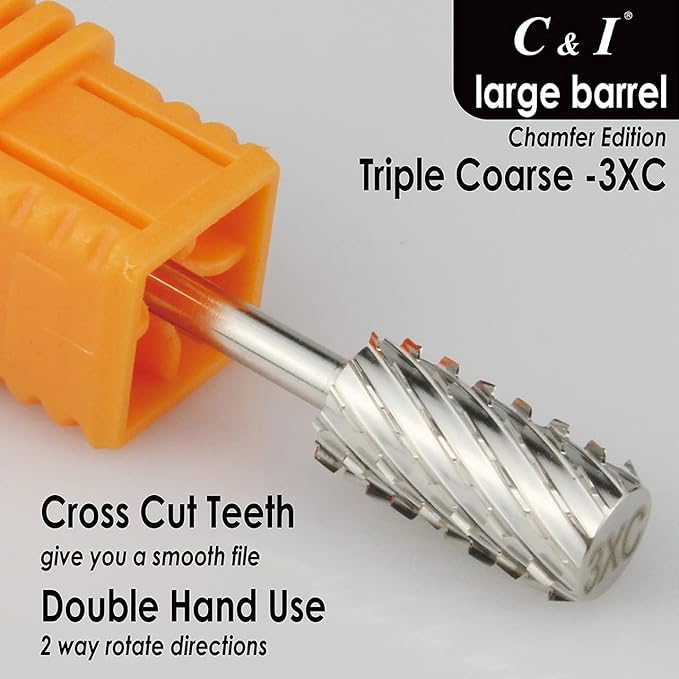 C & I Large Barrel Nail Drill Bit, Chamfer Edition, Professional E-File for Nail File Machine, Designed to Remove Nail Gels, Acrylics, and other nail color covers 3/32” (Triple Coarse - 3XC)