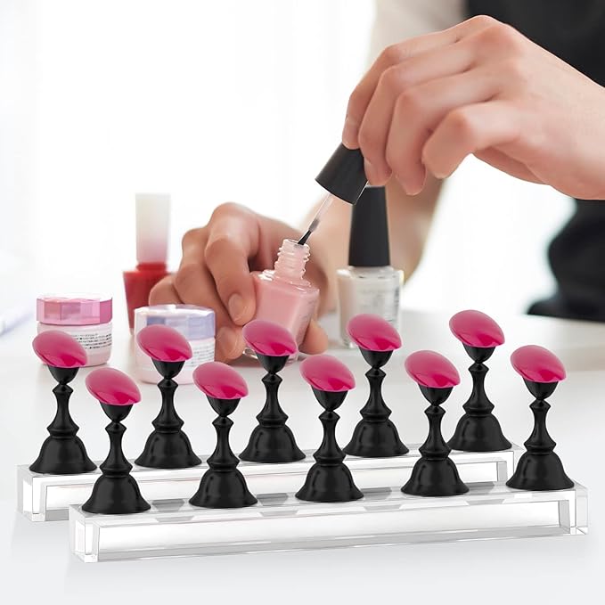 Nail Stand Acrylic Nail Art Display Stand Magnetic Nail Tips Practice Holder 54 Pcs Reusable Adhesive Putty for DIY Painting Nails Stand kit (Black)