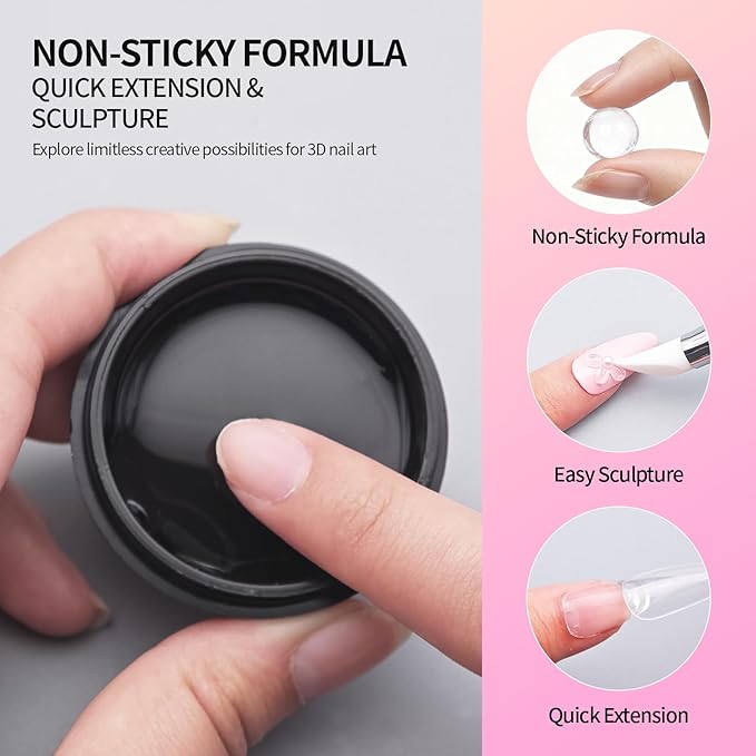 3D Gel Nail Art Kit-Pink Aurora Solid Builder Gel for Nails 3D Sculpting Carving Building Modeling Hard Extension for Beginner DIY Salon at Home Cured Needed