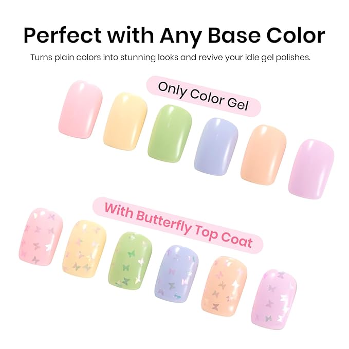 Beetles Glitter Gel Top Coat 15ml - Mirage Butterfly Glitter Shine No Wipe Top Coat Long-Lasting for Gel Polish, Butterfly Sparkle Soak Off UV LED Gift for Women