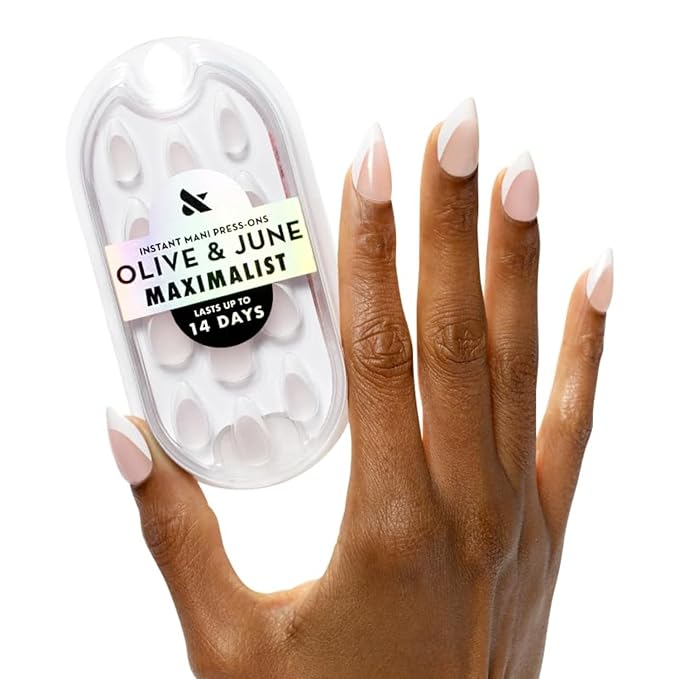 Olive & June Maximalist Instant Mani Press-On Nails (Glue) | 42 Fake Nails, 21 Sizes | Non-Toxic, Long-Lasting Big, Bold Gorgeous Realistic Look | Salon-Quality | Medium, Stiletto | Sharp French