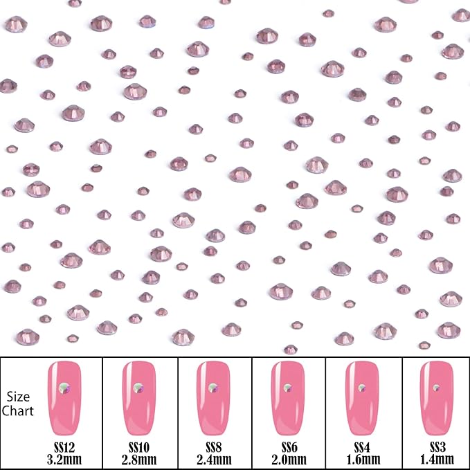 NCB Hotfix Iron on 8000pcs Crystal Rhinestones Round Gem for Crafts Decoration DIY Jewelry Making with a Picking Pen (Lt. Amethyst, 6Sizes SS3-SS12)