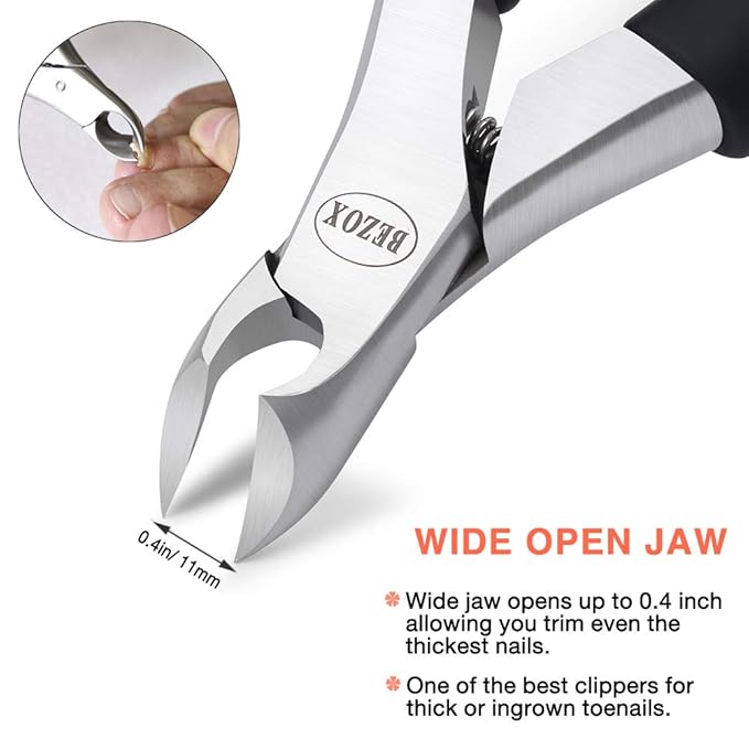 BEZOX Thick Toenail Clippers - Precision Large Toe Nail Clipper for Thick Nails, Comfort Grip Fingernail Clipper, Ergonomic Long Handle Nail Cutter, Professional-Grade Stainless Steel