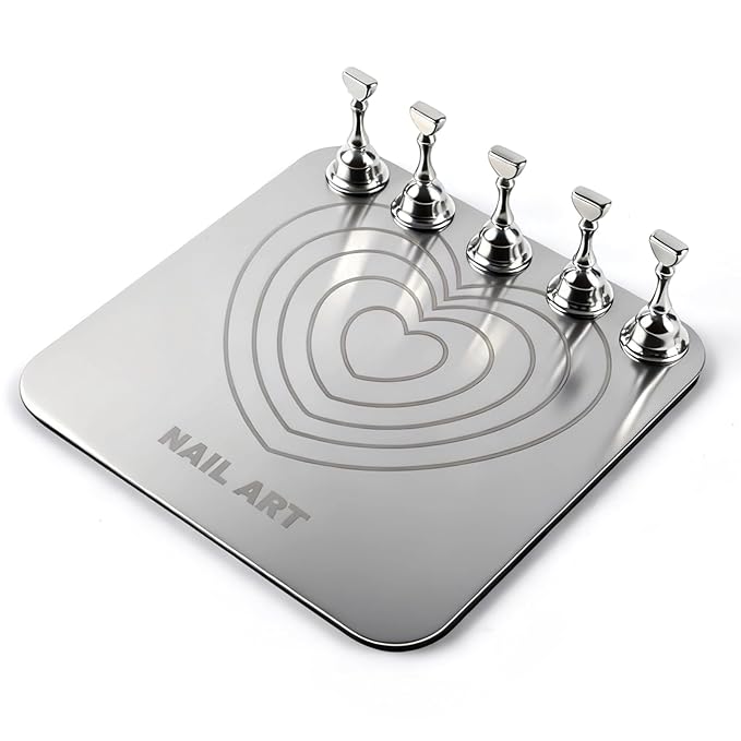 TADOPRO Nail Stand for Press Ons, Nail Holder for Painting Nails, Press on Nail Stand for Nail Art with Magnetic Metal Base Nail Art Home DIY & Salon Use(sliver01)