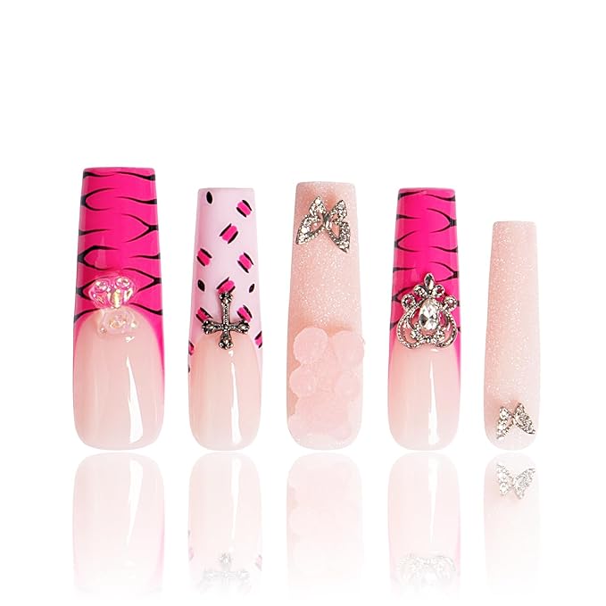 LOVFUL Press on Nails Safari Love | Handmade with Full Covered Crystals | Reusable Full Cover Nails | Square Mid length 1.7 in | H128-S