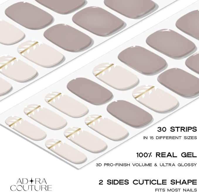 Semi Cured Gel Nail Strips with 30 Pieces - UV Gel Stickers, Manicure Kit, Easy Application Wraps Includes Prep Pads, Nail File, Wooden Stick - UV Light Required (Brown Sugar)