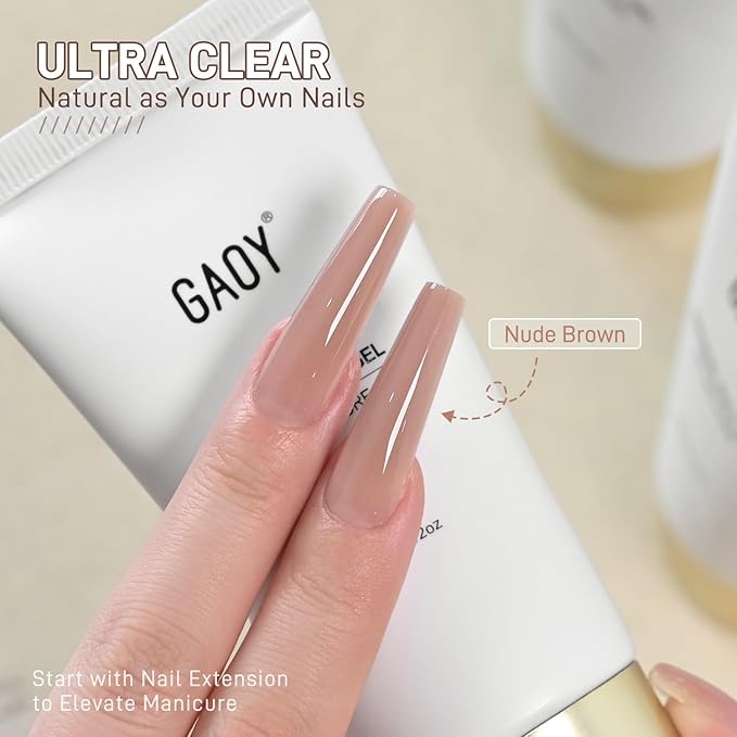GAOY Crystal Poly Gel, 60g Nail Extension Enhancement Builder Gel, for Beginner & Professional Nail Art Salon DIY at Home, Nude Brown 02