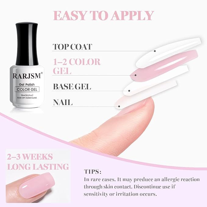 RARJSM Nude Amber Glass Jelly Soft Milky Pink Fiber Glass Rubber Base Gel Nail Polish for Repair Broken Nails Strengthener Base Coat Brush on Building Gel in a Bottle Curing Requires 15ml