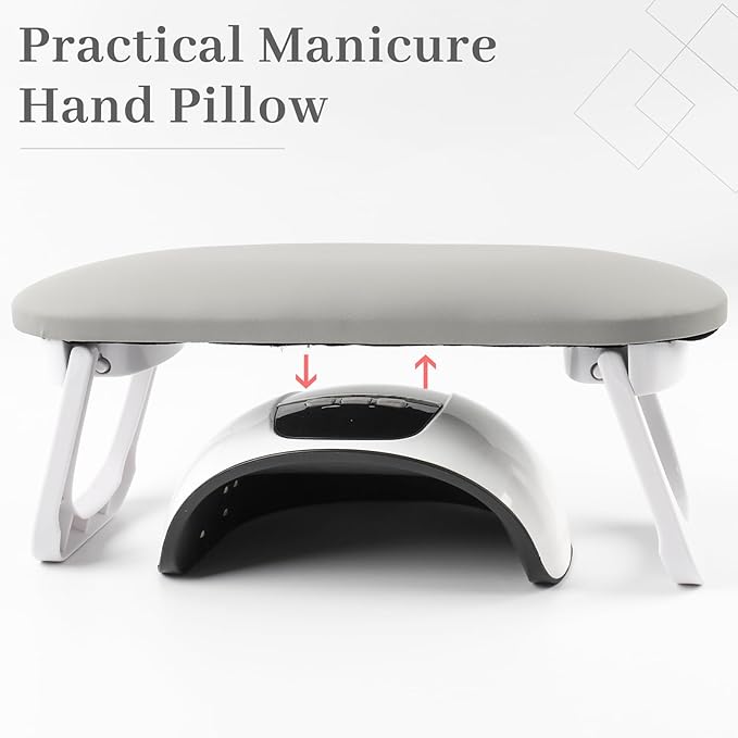 Nail Arm Rest, Professional Foldable PU Leather Nail Hand Rest with PVC Table Mat for Acrylic Nails, Soft Nail Hand Pillow Non-slip for Manicure Salon Use (higher-Grey)