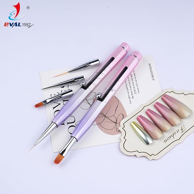 Nail Art Brushes Set, YIHUALE Push Contact Builder Nail Extension Gel Brush, Gel Polish Art Design Pen Painting Tools, Nail Art Liner Brush and Dotting Pen for Salon, DIY (Pink+purple, 2+3PCS)
