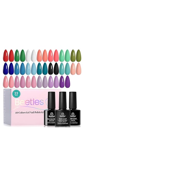 Beetles Gel Nail Kit 504Pcs Medium Almond Nail Tips with 20 Colors Gel Nail Polish Set