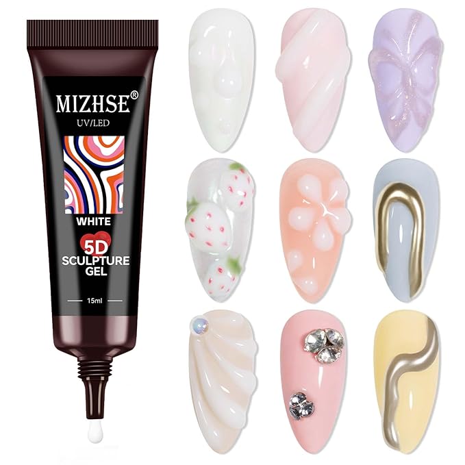 MIZHSE Milky White Sculpting Gel, 15g Carving Sculpture Gel for Nails, Molding Drawing Liner 3D Nail Art 5D Embossed Design Decoration Manicure Home DIY