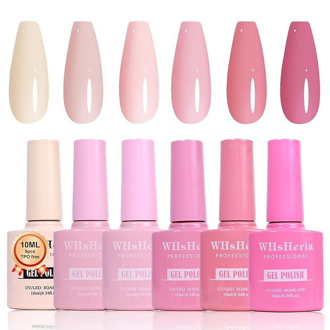 TPO Free Gel Nail Polish Set，6pcs 10ml Rose Light Pink Light Pink Spring Blossom Pink Long-lasting Soak off LED UV Light Suit Give it to Women as a Gift for Daily Life at Home (119-B)