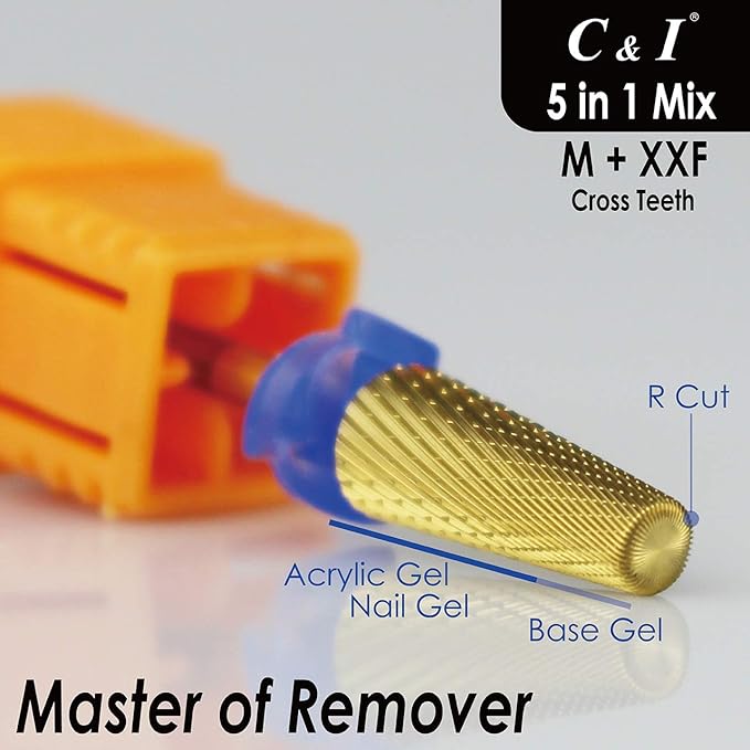 C & I 5 in 1 Nail Drill Bit, Mixed Sizes Edition, Cross Teeth, 2 Way, Professional Multi-function Nail Drills for Electric Manicure Drill Machine, Shank 3/32” (Mix, M & XXF)