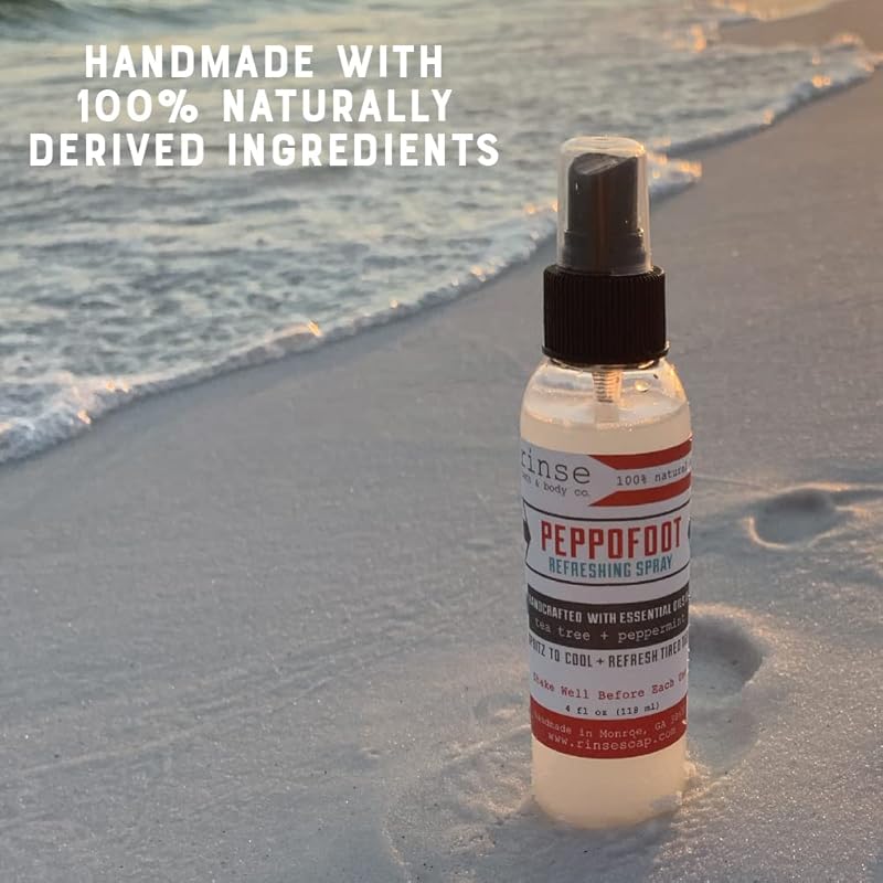 Rinse Bath & Body Peppermint Foot Spray - 4oz Handmade All Natural Cooling Foot Spray with Tea Tree Oil and Essential Oils, Vegan, Non-GMO, Gluten Free, Deodorizing Peppermint