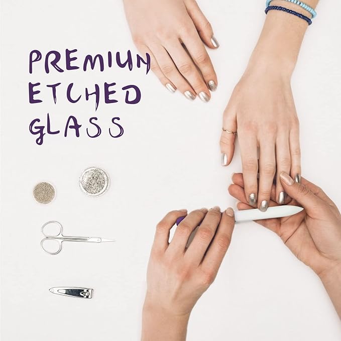 3 Pack Crystal Glass Fingernail File with Case for Natural Nail Professional Czech Glass File Double-Sided Etched Gentle Nail Care Stocking Stuffers for Women or Adults, Unique Gifts