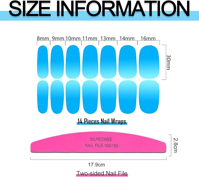 SILPECWEE 16 Sheets Nail Polish Stickers Nail Wraps for Women Gradient Color Gel Nail Stickers Self Adhesive Nail Polish Strips Fingernail Sticker with Nail File (Dark Color Style)