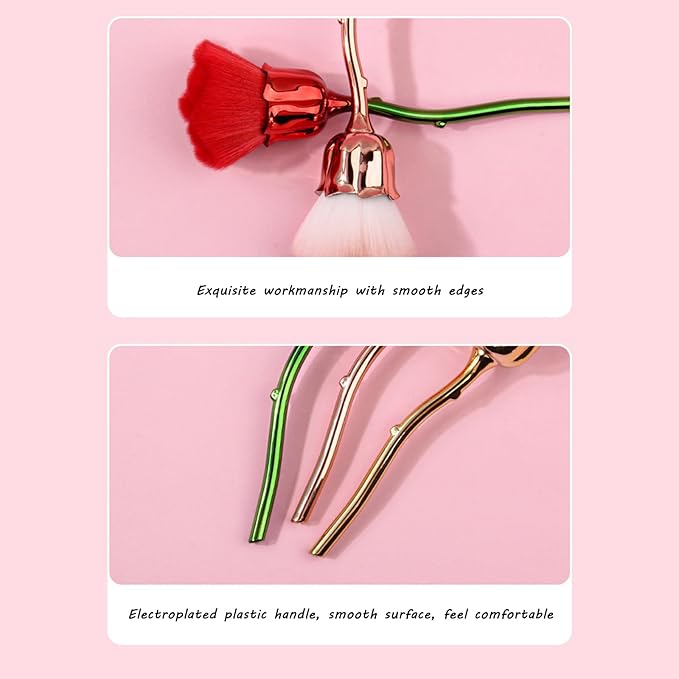 TANG SONG 4 PCS Rose Nail Art Powder Dust Removal Brush Nail Dust Brush Soft Nail Dust Cleaning Brush for Nail Salon and Household (Mixed-Color)