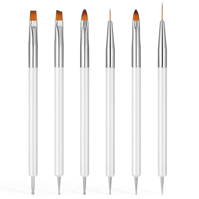 6Pcs Nail Art Brushes Nail Brush Pink Dotting Pen Painting Tools Double-ended Gel Polish Liner Brush Kit Small Detail Brushes for DIY Manicure