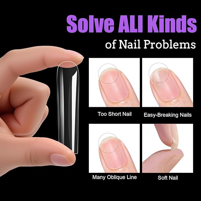 Long Square Nail Tips, 240Pcs Full Cover Soft Gel Nail Tips Pre-shaped 3XL Straight Shape Clear Acrylic False Nail Fake Nail Extension Press On for Salon Home DIY 12 Sizes