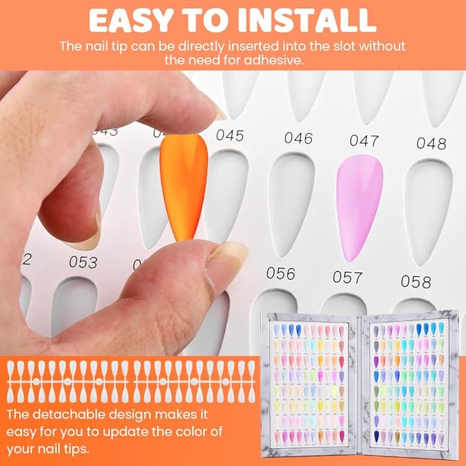 Xiaokeis 160 Nail Colors Book,Nail Color Display Book with 240 Na-il Tips & 1-200 Number Labels, Professional Nails Color Swatches Book for Na-ils Art Design, No Need Pasting, No Need Glue