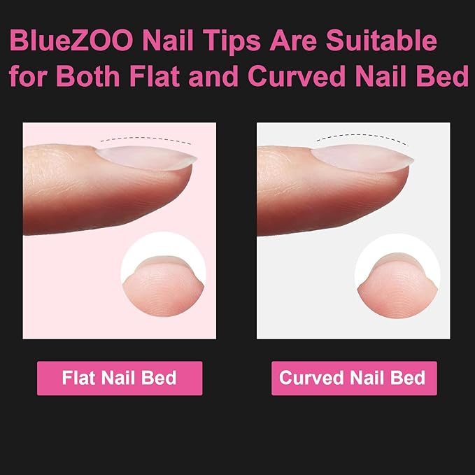 2 Shapes Soft Gel Nail Tips Long Stiletto Oval Full Cover Acrylic Nails Kit, Pre-buff Inside & Full Matte Surface, for Nail Extensions DIY Art Beginners/Professionals Salon, Easy Soak Off, BlueZOO