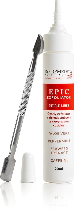 Dr.'s Remedy Cuticle Remover with Cuticle Pusher Tool – 20 ml Liquid Cuticle Softener for Gentle Care, Softens and Instantly Removes Excess, Nail Care Kit - Epic Exfoliator