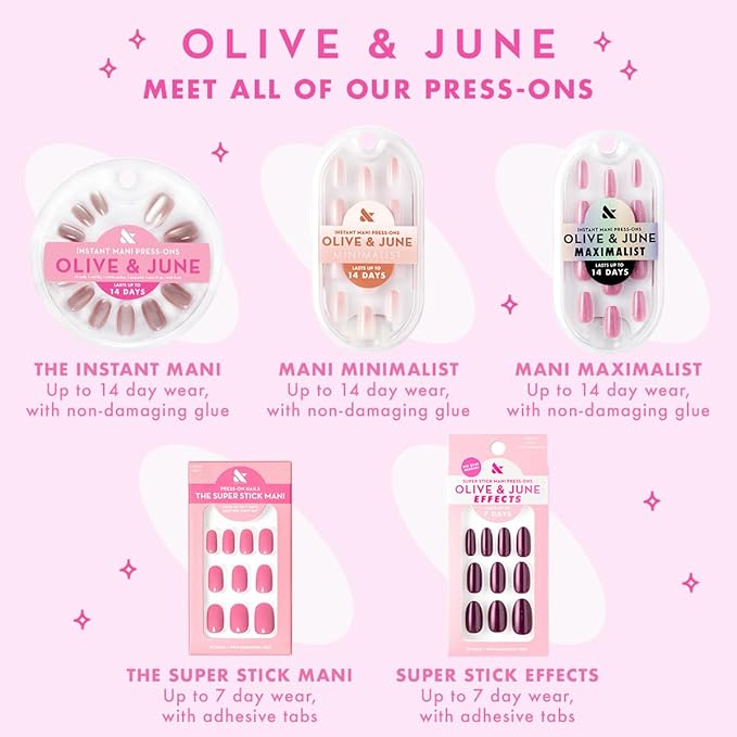 Olive & June Maximalist Instant Mani Press-On Nails (Glue) | 42 Fake Nails, 21 Sizes | Non-Toxic, Long-Lasting Big, Bold Gorgeous Realistic Look | Medium, Oval | Cherry Floral Chrome French