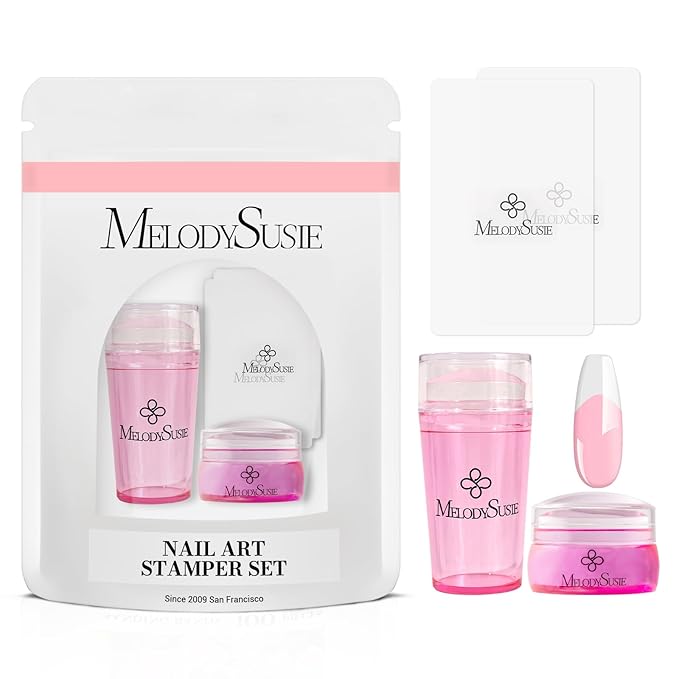MelodySusie French Nail Stamper Kit, Silicone Stampers with Scrapers, 4PCS Tool for French Manicure DIY Home Nail Design Salon, Pink