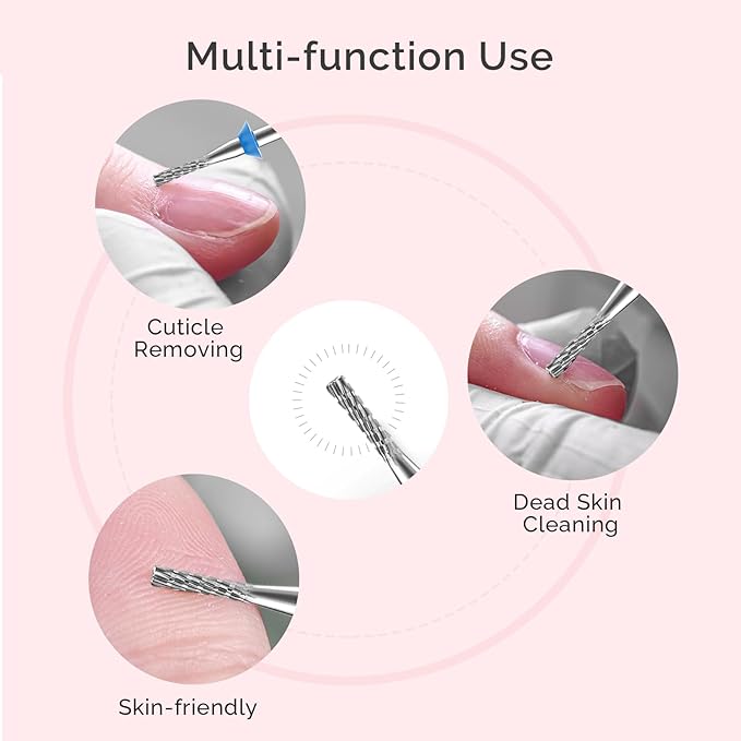 MelodySusie 1.8mm Inverted Tapered R Cut Nail Drill Bit, Professional Safety Carbide Under Nail Cleaner for Cuticle Dead Skin Nail Prepare, Two Way Rotate, Manicure Nail Salon Supply, M, Silver