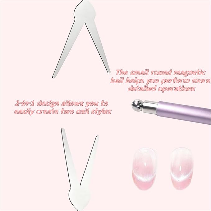 2 in 1 French Cat Eye Magnet Set, Double Head Scissor Magnet Tool for Cat Eye Gel Polish, Wand with Round Nail Magnet Beads, Manicure Art DIY for Home & Salon Use, Beginner Friendly