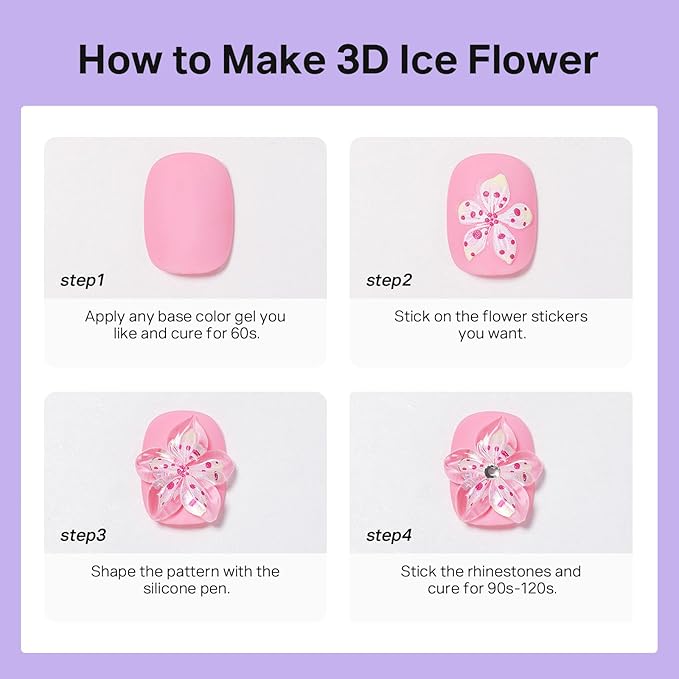 MIZHSE Clear 3D Nail Sculpting Gel, Solid Molding Gel with 4pcs Flower Nail Art Stickers for Nail Art Designs Salon DIY Use