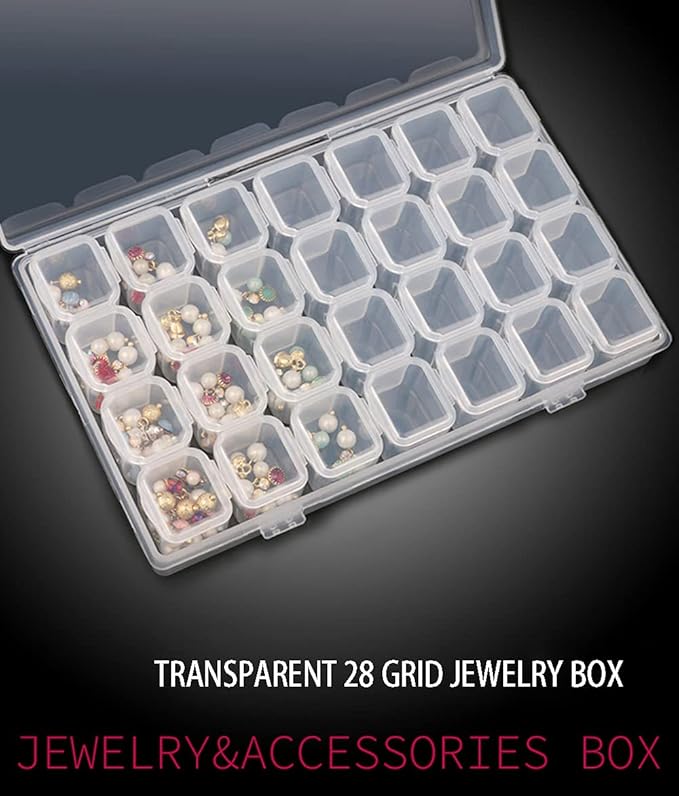 Rhinestone Organizer Box, 3D Acrylic Nail Charms Storage Box,Transparent Plastic Nail Gems Caviar Beads Pearls Nail Art Accessories Display Holder eye jewelry Collecting Container 28 Slots