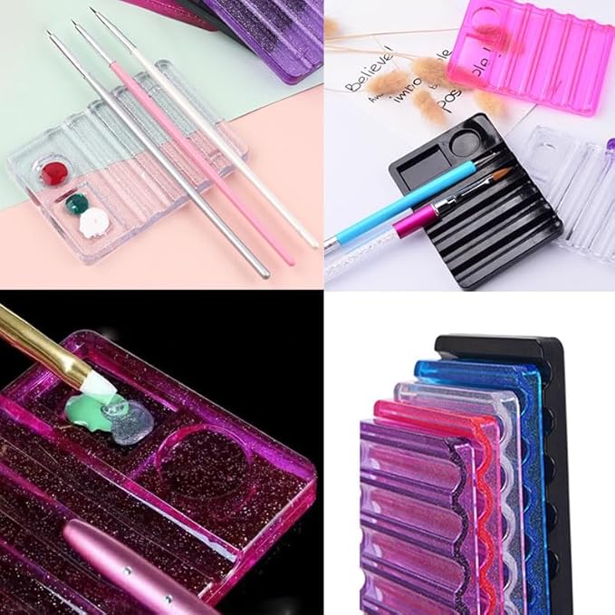 3 Pack Nail Brush Holder Base Stand Transparent Portable Mini Rest with Charms Container for Nail Art Brushes Drawing Pencil Painting Pen Liner Rhinestone Gems DIY Manicure