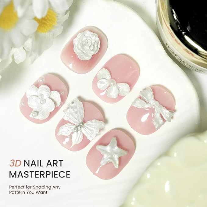 JODSONE Pearl White 3D Gel Nail Art Sculpting Gel Non-Sticky Molding Gels for Nails Solid U V LED Soak Off Gels Polish for Nail Design Home Manicure