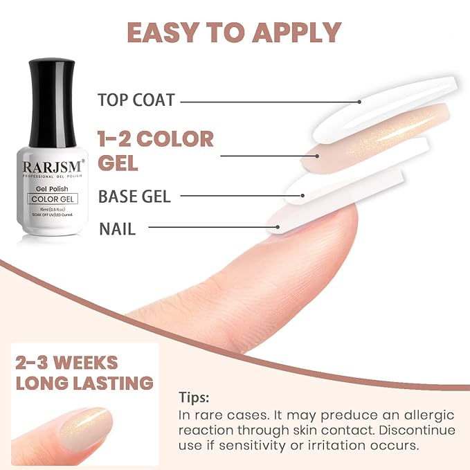 RARJSM Nude Gel Polish Peach Pink Gold Glitter Shimmery Neutral Jelly Color Skin Tone Gel Nail Polish 15ml Single Bottle Sparkle Pink Beige Natural Soak off UV LED Cured for Home Salon DIY Nail Art