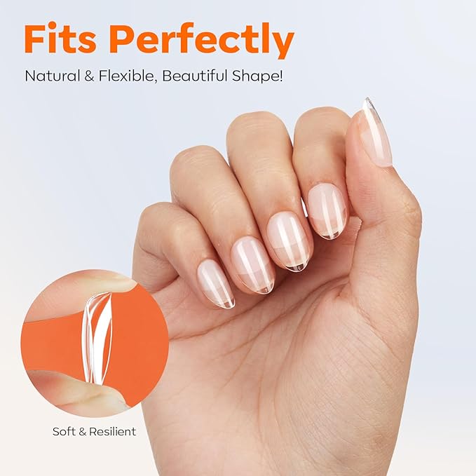 modelones Extra Short Almond Nail Tips, Pre-shaped Tips Gel Soft Fake Nails False Acrylic Clear Full Cover Press on Extension Kit Gel Manicure DIY at Home 216PCS 12Sizes