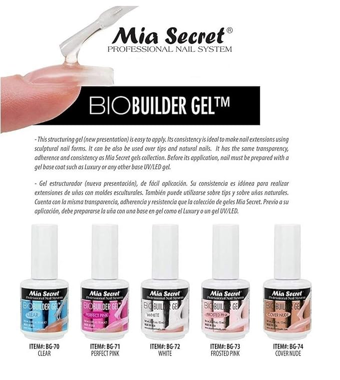 Mia Secret Professional Nail System BIO BUILDER GEL 0.5oz 5 COLOR SET! FROSTED PINK/CLEAR/PERFECT PINK/WHITE/COVER NUDE
