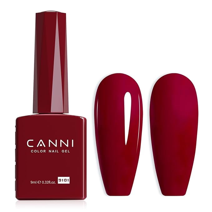 CANNI Red Gel Nail Polish, 1Pcs Dark Red Gel Polish Color Nail Polish High Gloss Soak Off U V Gel Nail Manicure Salon DIY