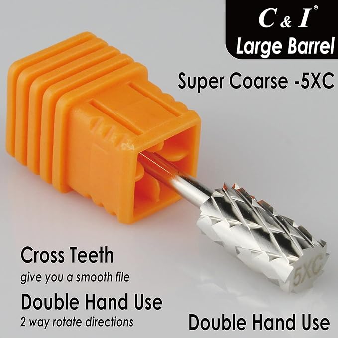 C & I Large Barrel Nail Drill Bits, Professional Electric File for Manicure Drill Machine, Nail Gels Remove, 3/32” (Super Coarse -5XC)