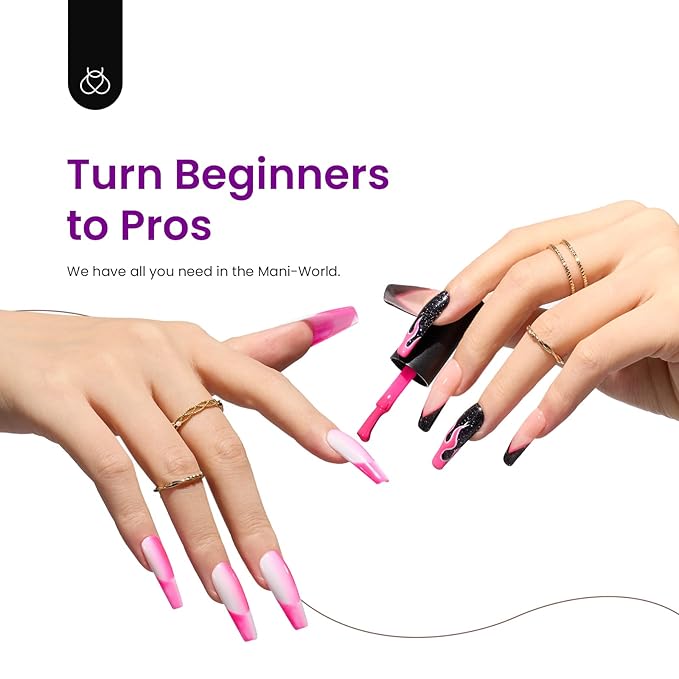 Beetles Purple Gel Nail Polish, 6 Colors Glitter Hot Pink Gel Nail Polish Kit Pink Black Shimmer Soak Off Uv Gel Polish Set Dreamy Swirl Thread Effect DIY Manicure Gift for Women